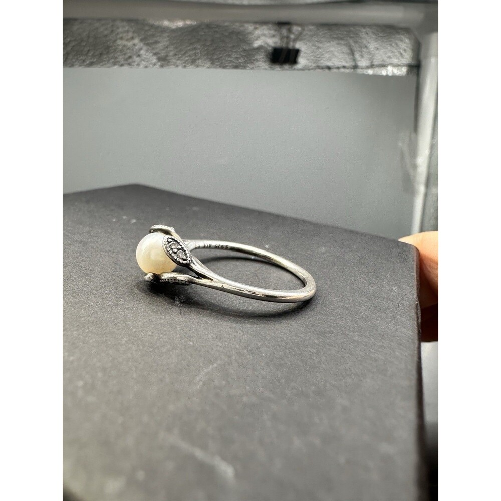 Authentic Pandora S925 ALE Luminous Leaves Pearl Ring Sz 9 - Picture 3 of 8